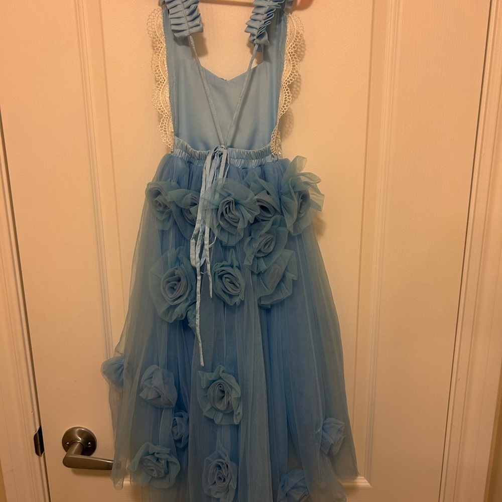 Elegant Blue Tulle Dress with Floral Accents - Picture 5 of 7